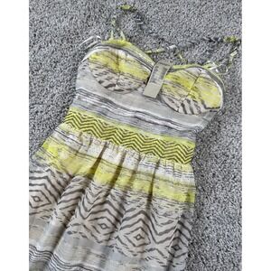 NEW American Eagle Maxi Dress Yellow Gray Spaghetti Strap Boho Style Summer XXS